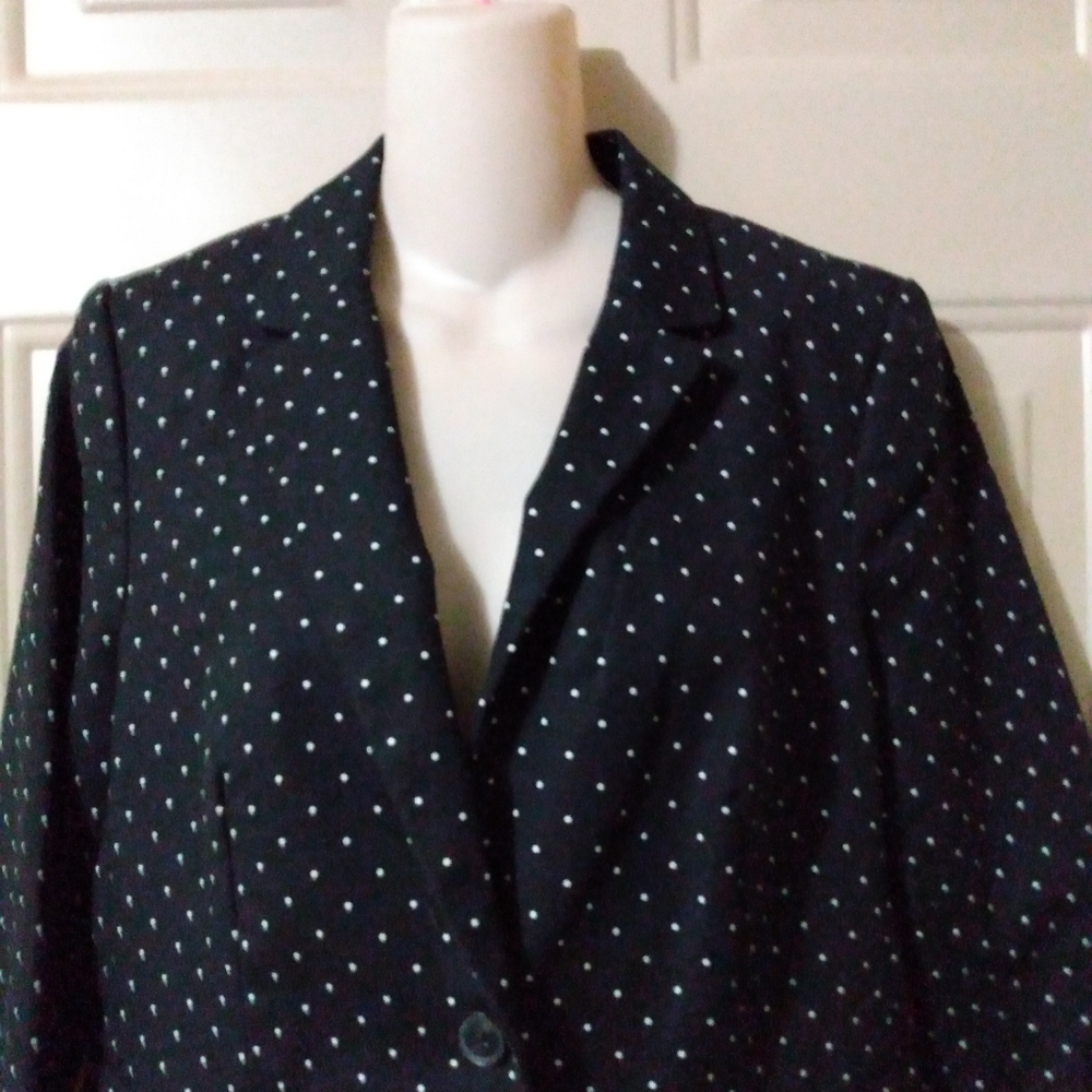 Liz Claiborne black white polka dot blazer